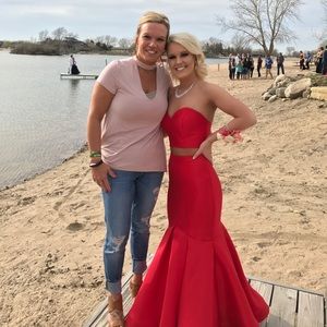 Red Rachel Allan prom dress